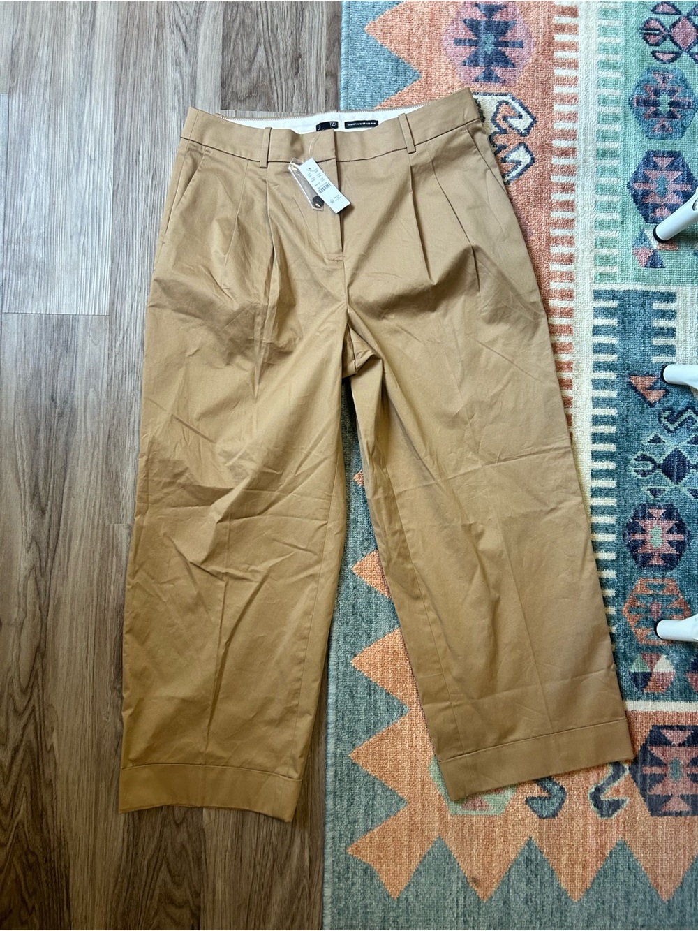 J. Crew Camel Wide-Leg Pleated Trousers